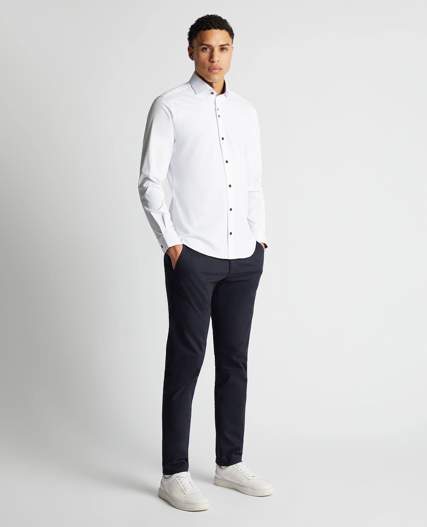 Remus Uomo ... White Frank Long Sleeve Semi -Formal Shirt - Tapered fit (140/01)